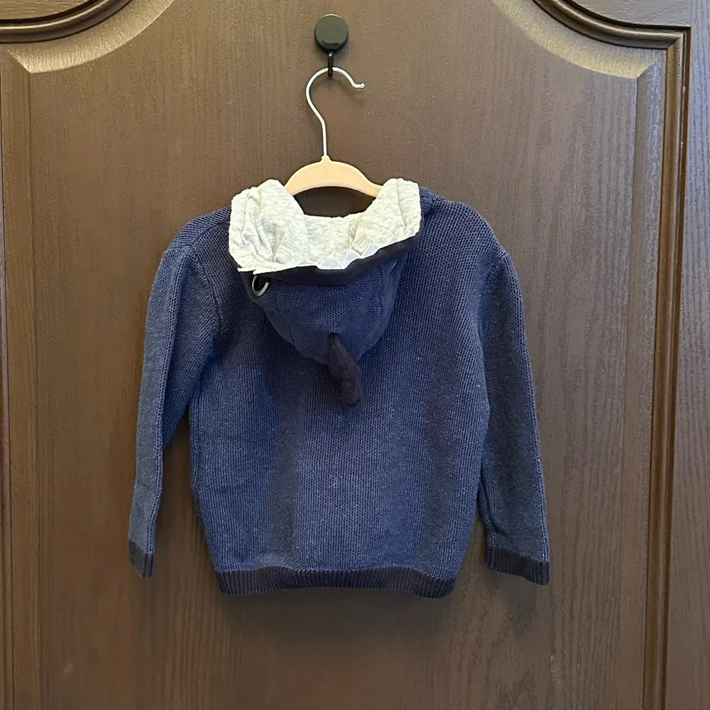 3/$25 Zara Boys 18-24M Navy Blue Knit Zip-Up Hoodie Shark Hooded Cardigan Casual